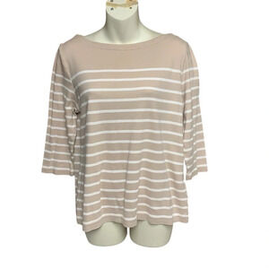 Croft & Barrow tan/cream striped top boatneck size medium 3/4 sleeve